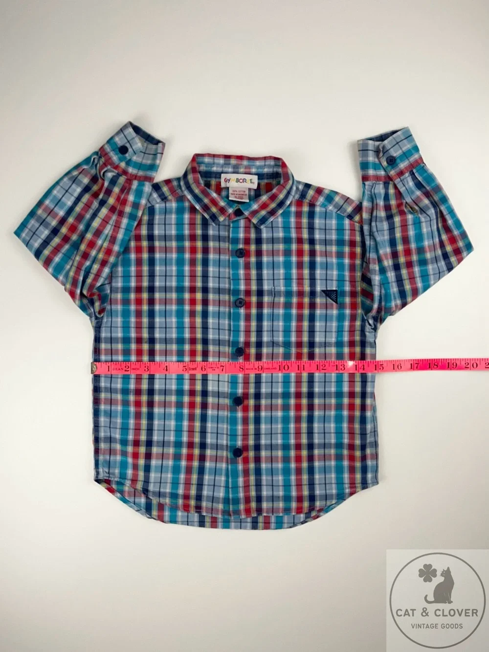Gymboree 90s Rainbow Tag Plaid Long Sleeve Button Down Boys Shirt Large